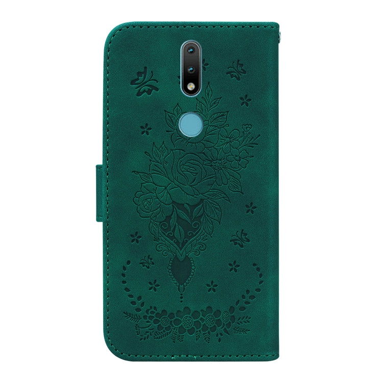 For Nokia 2.4 Butterfly Rose Embossed Leather Phone Case