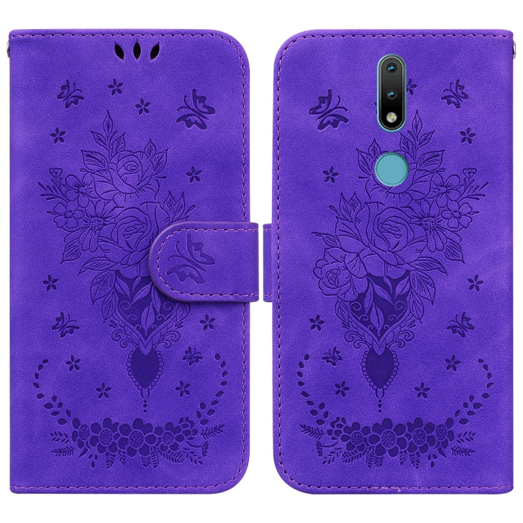For Nokia 2.4 Butterfly Rose Embossed Leather Phone Case