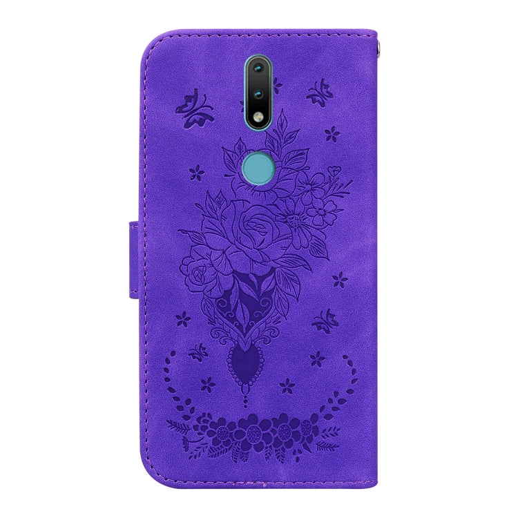 For Nokia 2.4 Butterfly Rose Embossed Leather Phone Case