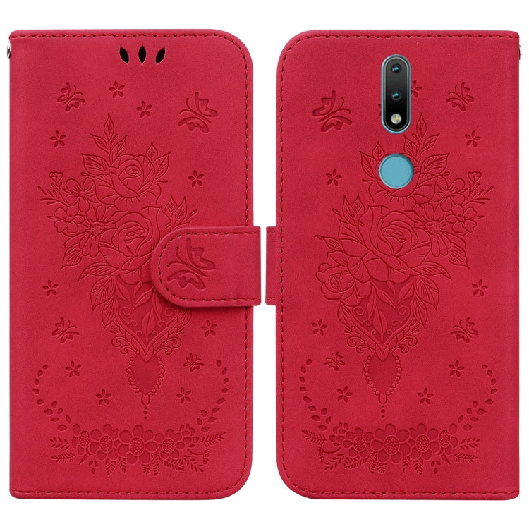 For Nokia 2.4 Butterfly Rose Embossed Leather Phone Case