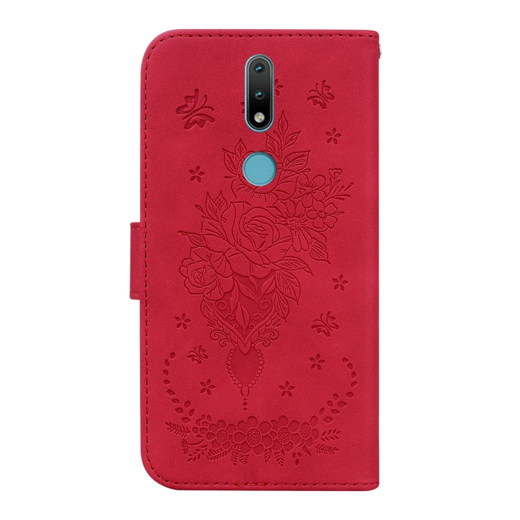 For Nokia 2.4 Butterfly Rose Embossed Leather Phone Case