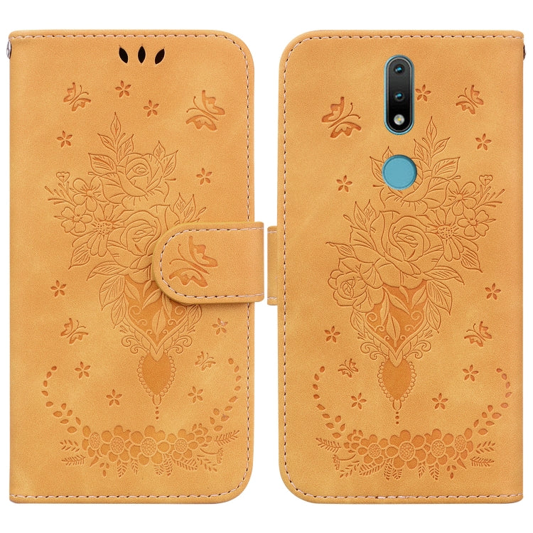 For Nokia 2.4 Butterfly Rose Embossed Leather Phone Case