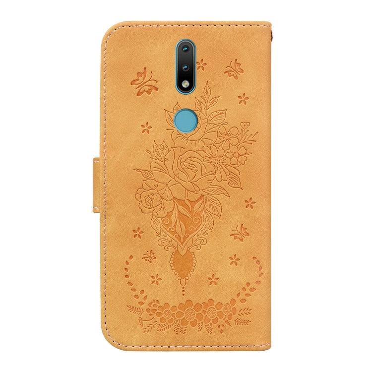 For Nokia 2.4 Butterfly Rose Embossed Leather Phone Case