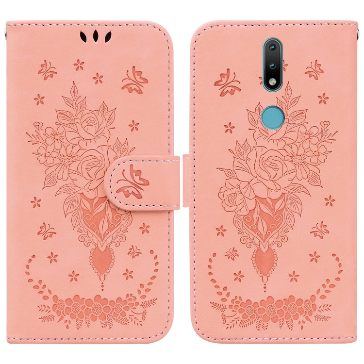 For Nokia 2.4 Butterfly Rose Embossed Leather Phone Case