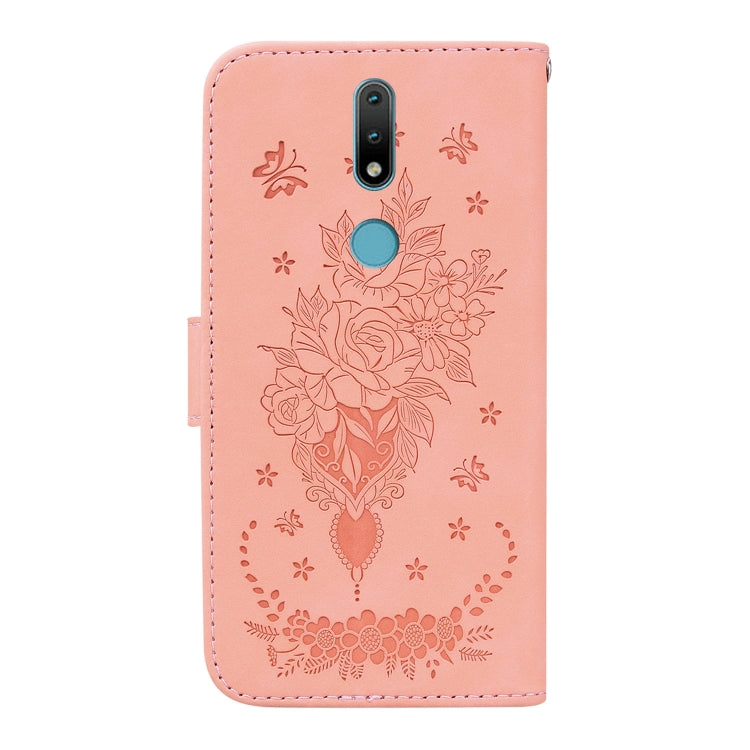 For Nokia 2.4 Butterfly Rose Embossed Leather Phone Case
