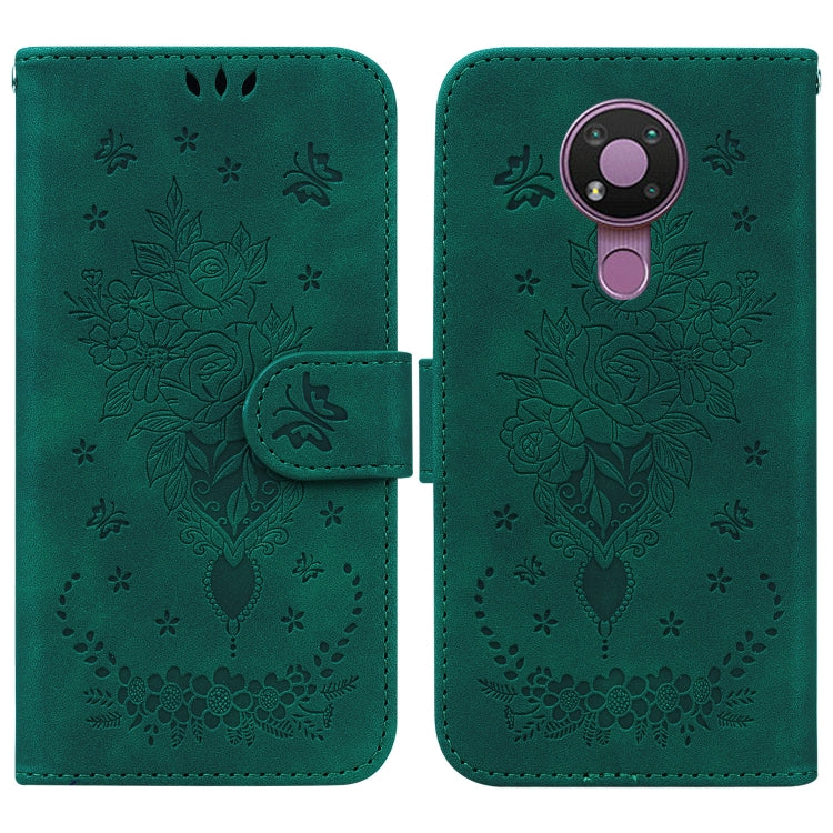 For Nokia 3.4 Butterfly Rose Embossed Leather Phone Case
