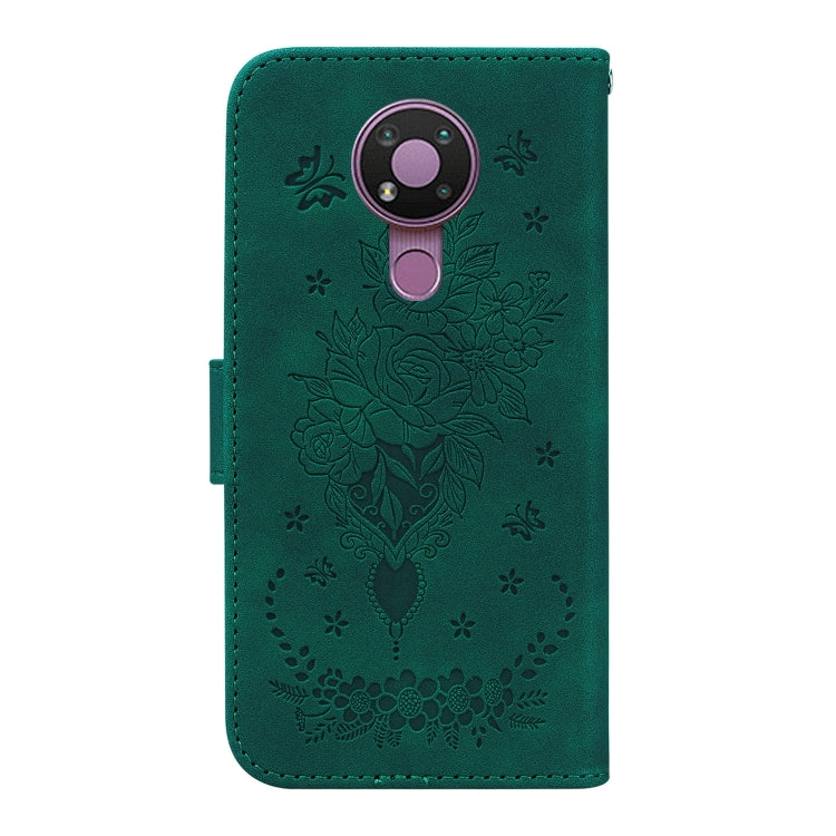 For Nokia 3.4 Butterfly Rose Embossed Leather Phone Case