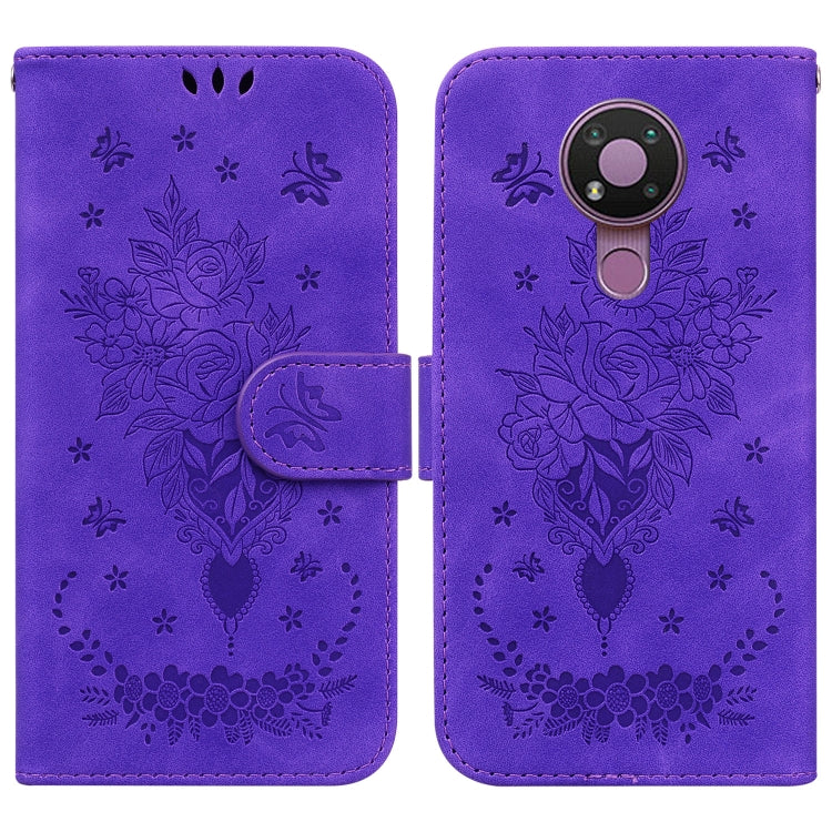 For Nokia 3.4 Butterfly Rose Embossed Leather Phone Case