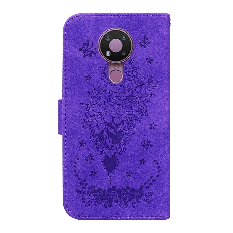For Nokia 3.4 Butterfly Rose Embossed Leather Phone Case