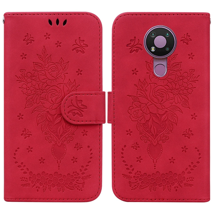 For Nokia 3.4 Butterfly Rose Embossed Leather Phone Case