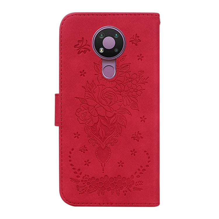 For Nokia 3.4 Butterfly Rose Embossed Leather Phone Case