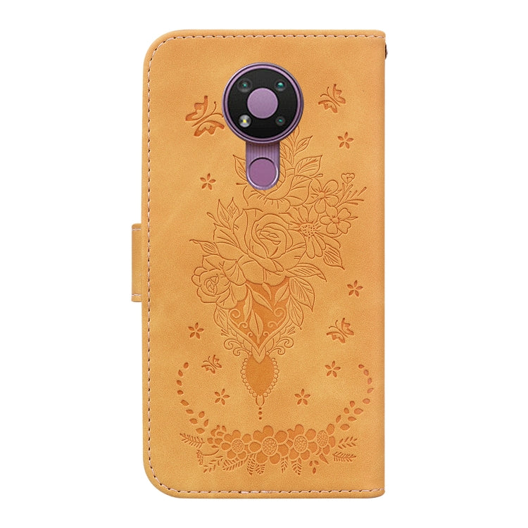 For Nokia 3.4 Butterfly Rose Embossed Leather Phone Case