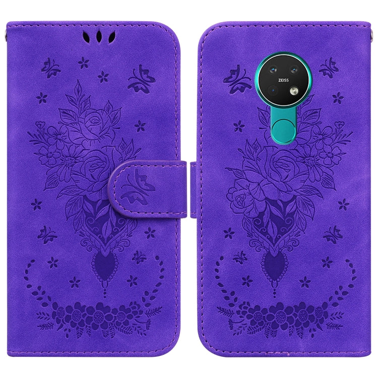 For Nokia 6.2 / 7.2 Butterfly Rose Embossed Leather Phone Case