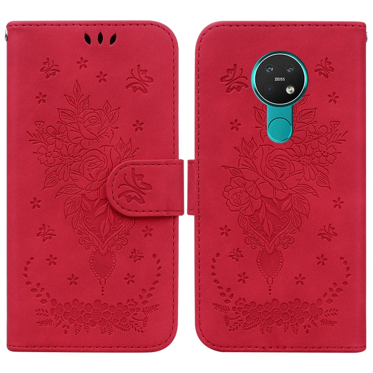 For Nokia 6.2 / 7.2 Butterfly Rose Embossed Leather Phone Case
