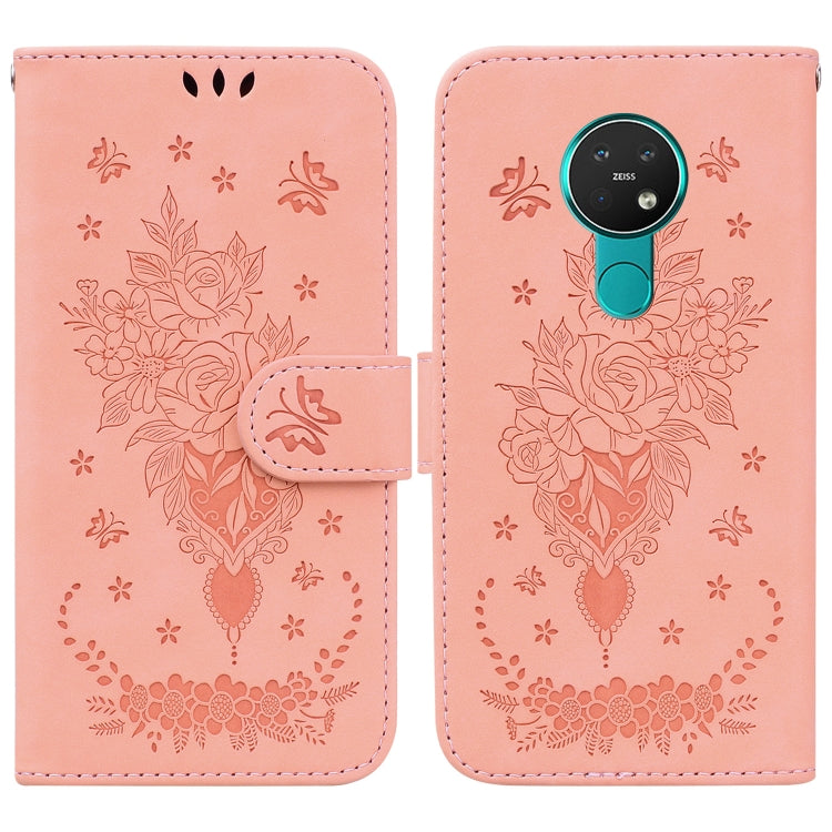 For Nokia 6.2 / 7.2 Butterfly Rose Embossed Leather Phone Case