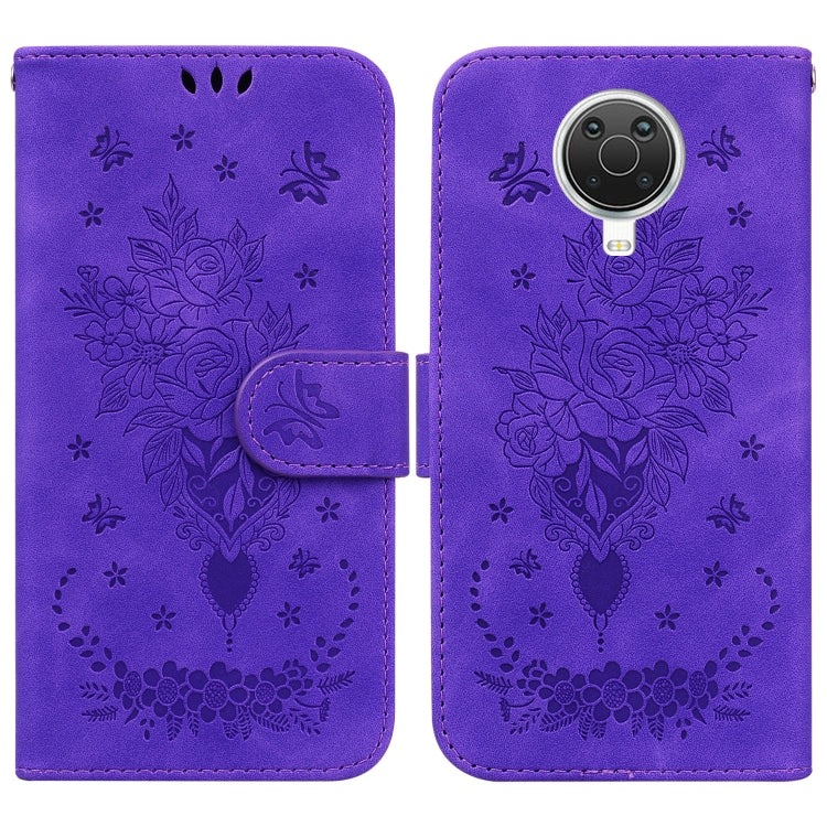 For Nokia G10 / G20 Butterfly Rose Embossed Leather Phone Case