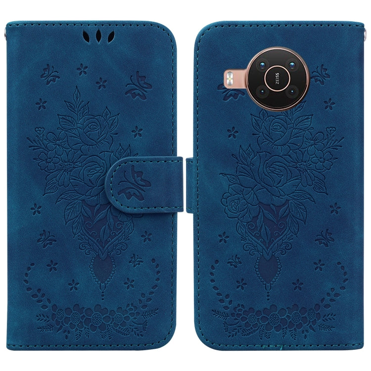 For Nokia X10 / X20 Butterfly Rose Embossed Leather Phone Case