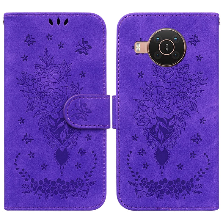 For Nokia X10 / X20 Butterfly Rose Embossed Leather Phone Case