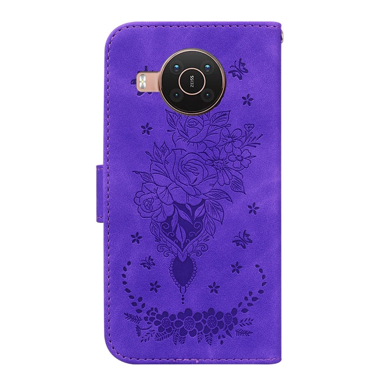 For Nokia X10 / X20 Butterfly Rose Embossed Leather Phone Case