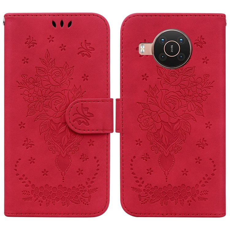 For Nokia X10 / X20 Butterfly Rose Embossed Leather Phone Case