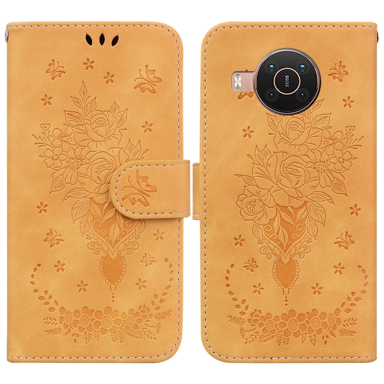 For Nokia X10 / X20 Butterfly Rose Embossed Leather Phone Case