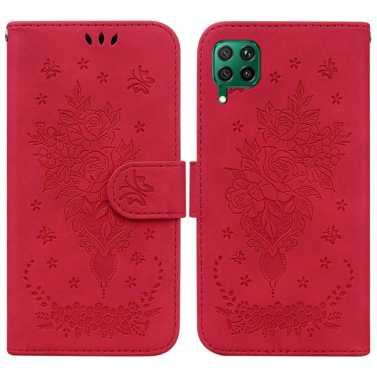 For Huawei P40 Lite / nova 6 SE / nova 7i Butterfly Rose Embossed Leather Phone Case