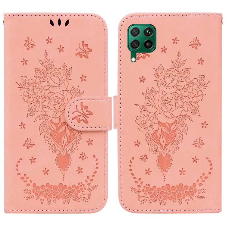 For Huawei P40 Lite / nova 6 SE / nova 7i Butterfly Rose Embossed Leather Phone Case