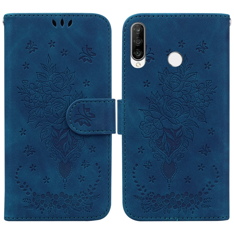 For Huawei P30 Lite / nova 4e Butterfly Rose Embossed Leather Phone Case