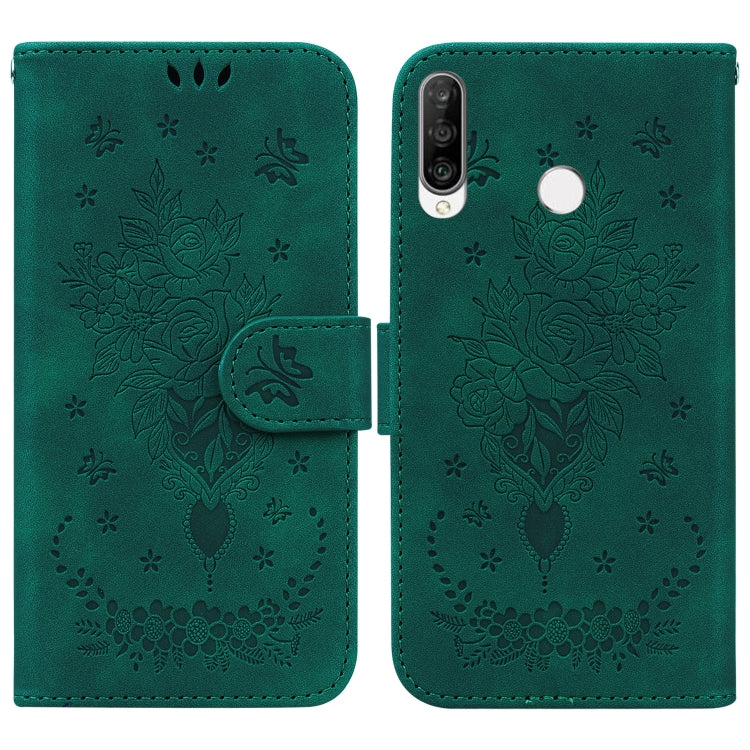 For Huawei P30 Lite / nova 4e Butterfly Rose Embossed Leather Phone Case