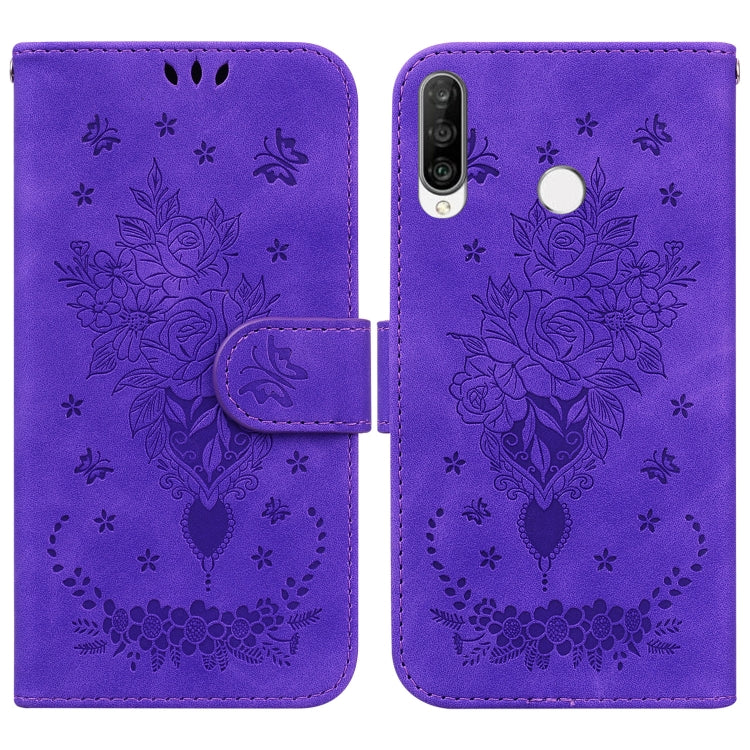 For Huawei P30 Lite / nova 4e Butterfly Rose Embossed Leather Phone Case