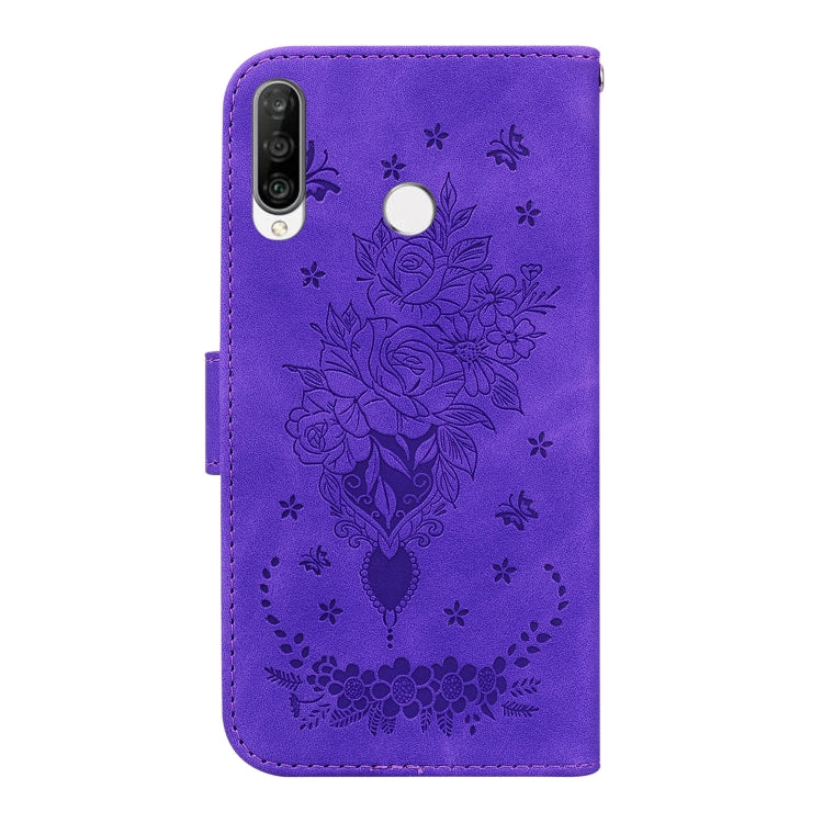 For Huawei P30 Lite / nova 4e Butterfly Rose Embossed Leather Phone Case