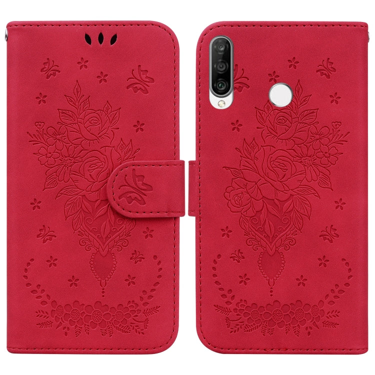 For Huawei P30 Lite / nova 4e Butterfly Rose Embossed Leather Phone Case