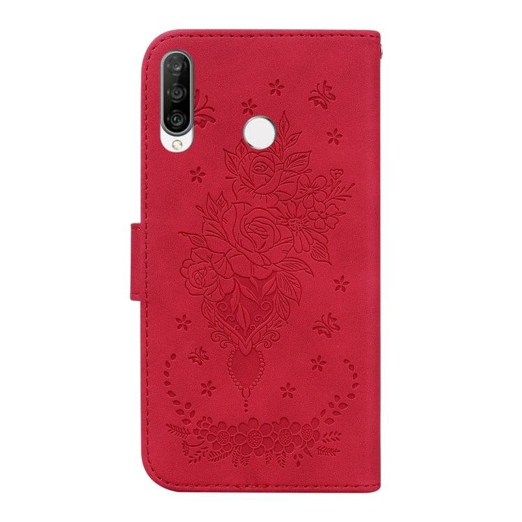 For Huawei P30 Lite / nova 4e Butterfly Rose Embossed Leather Phone Case