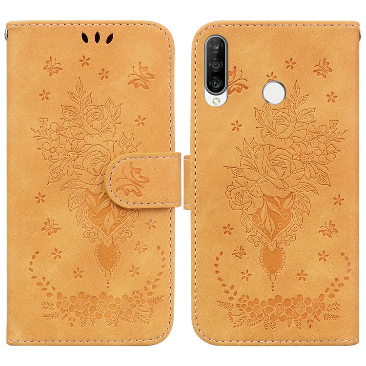 For Huawei P30 Lite / nova 4e Butterfly Rose Embossed Leather Phone Case