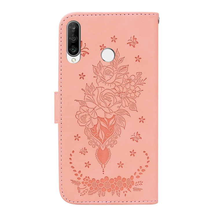 For Huawei P30 Lite / nova 4e Butterfly Rose Embossed Leather Phone Case