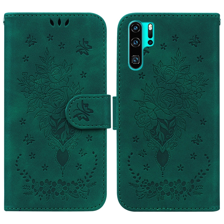 For Huawei P30 Pro Butterfly Rose Embossed Leather Phone Case