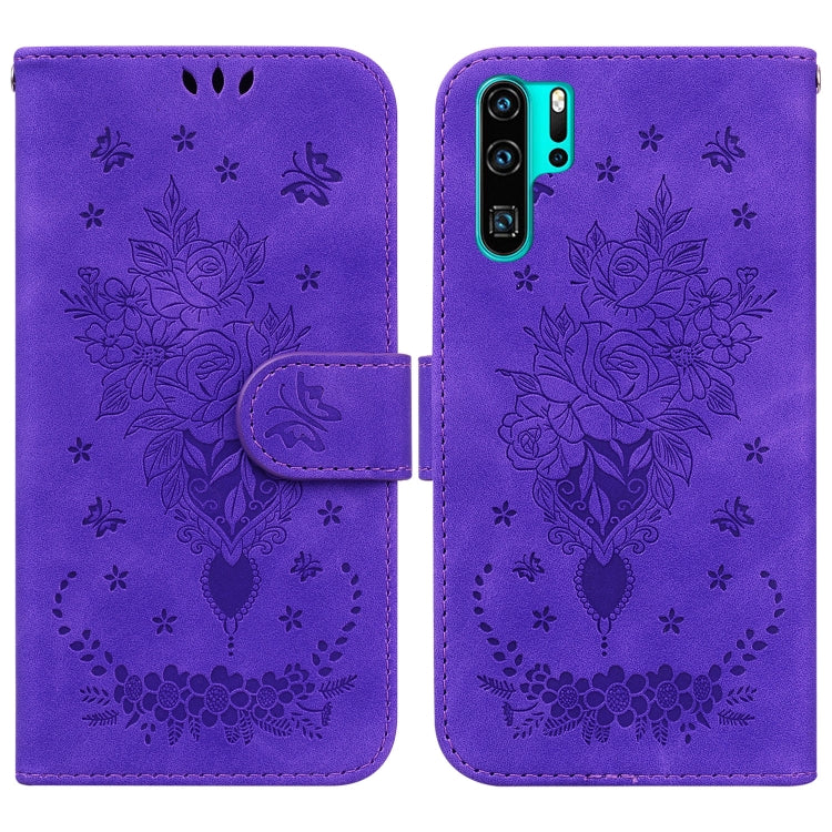 For Huawei P30 Pro Butterfly Rose Embossed Leather Phone Case