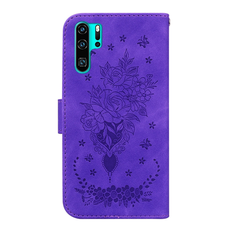 For Huawei P30 Pro Butterfly Rose Embossed Leather Phone Case