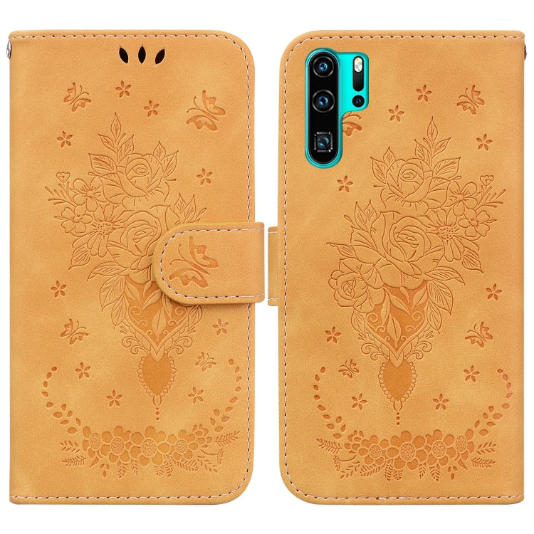 For Huawei P30 Pro Butterfly Rose Embossed Leather Phone Case