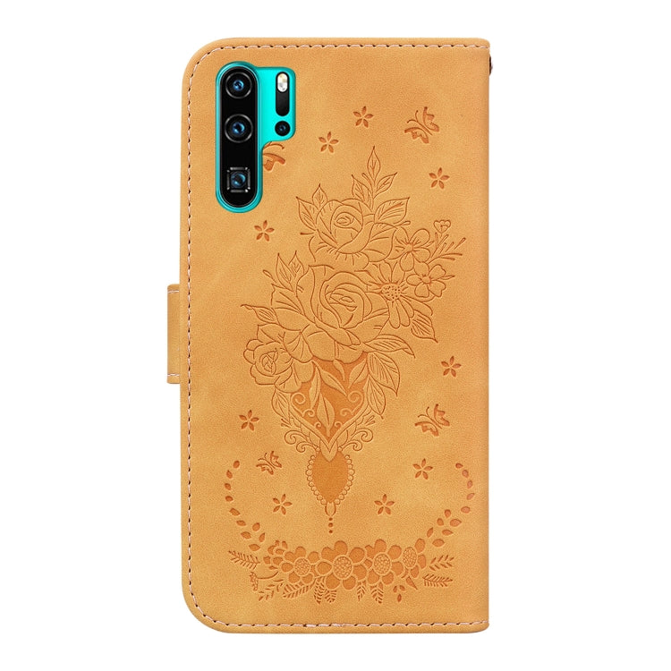 For Huawei P30 Pro Butterfly Rose Embossed Leather Phone Case