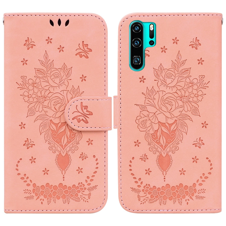 For Huawei P30 Pro Butterfly Rose Embossed Leather Phone Case