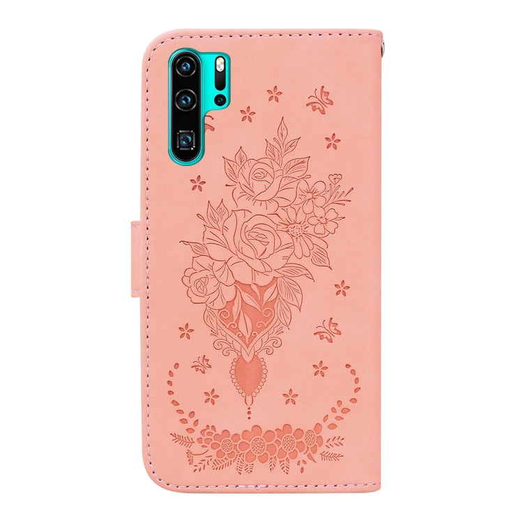 For Huawei P30 Pro Butterfly Rose Embossed Leather Phone Case