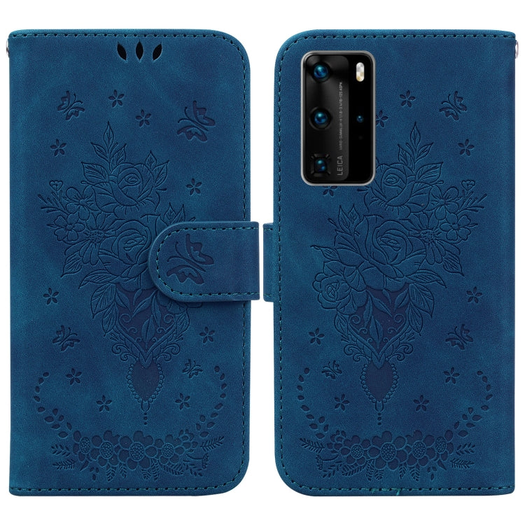For Huawei P40 Pro Butterfly Rose Embossed Leather Phone Case