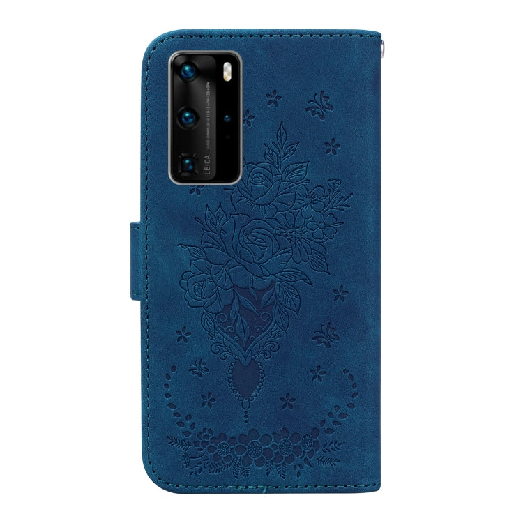 For Huawei P40 Pro Butterfly Rose Embossed Leather Phone Case
