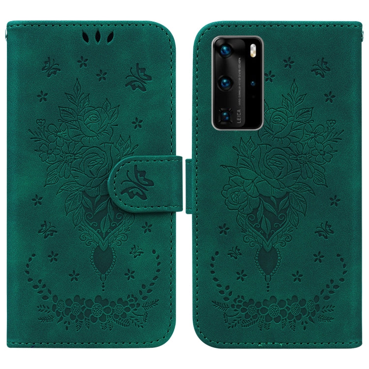 For Huawei P40 Pro Butterfly Rose Embossed Leather Phone Case