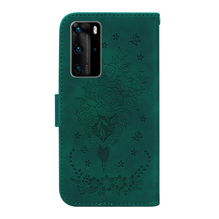For Huawei P40 Pro Butterfly Rose Embossed Leather Phone Case