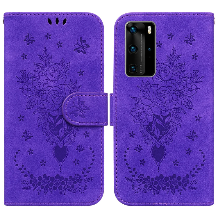 For Huawei P40 Pro Butterfly Rose Embossed Leather Phone Case