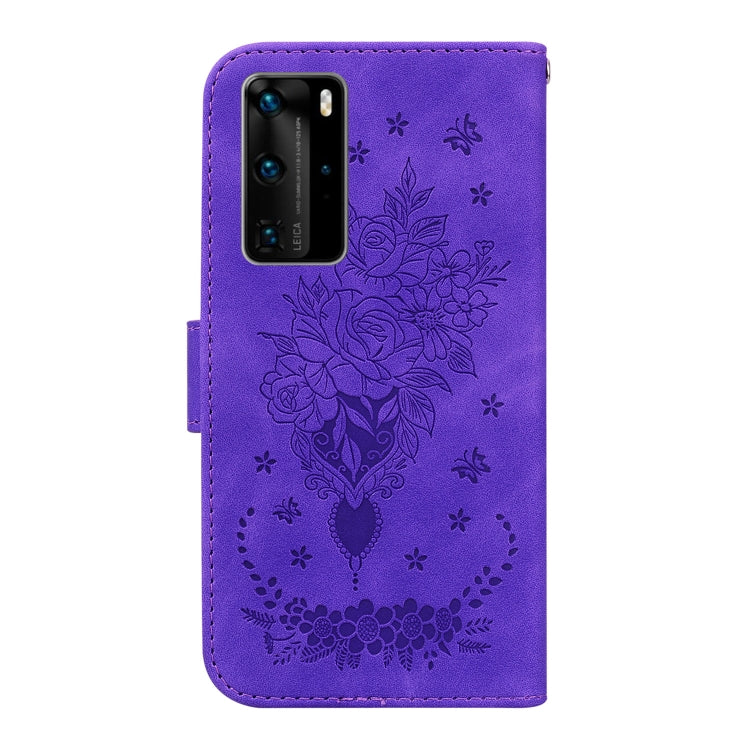 For Huawei P40 Pro Butterfly Rose Embossed Leather Phone Case