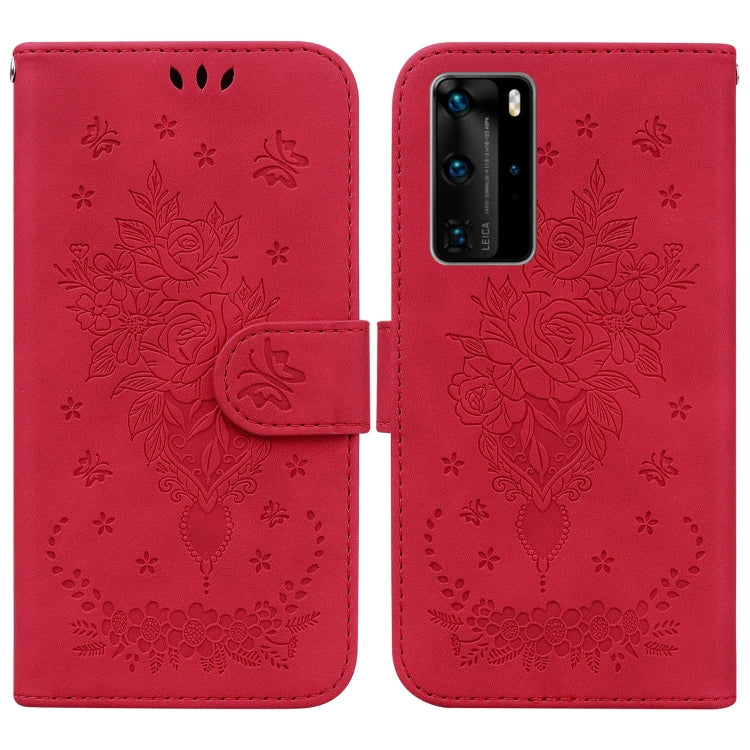 For Huawei P40 Pro Butterfly Rose Embossed Leather Phone Case