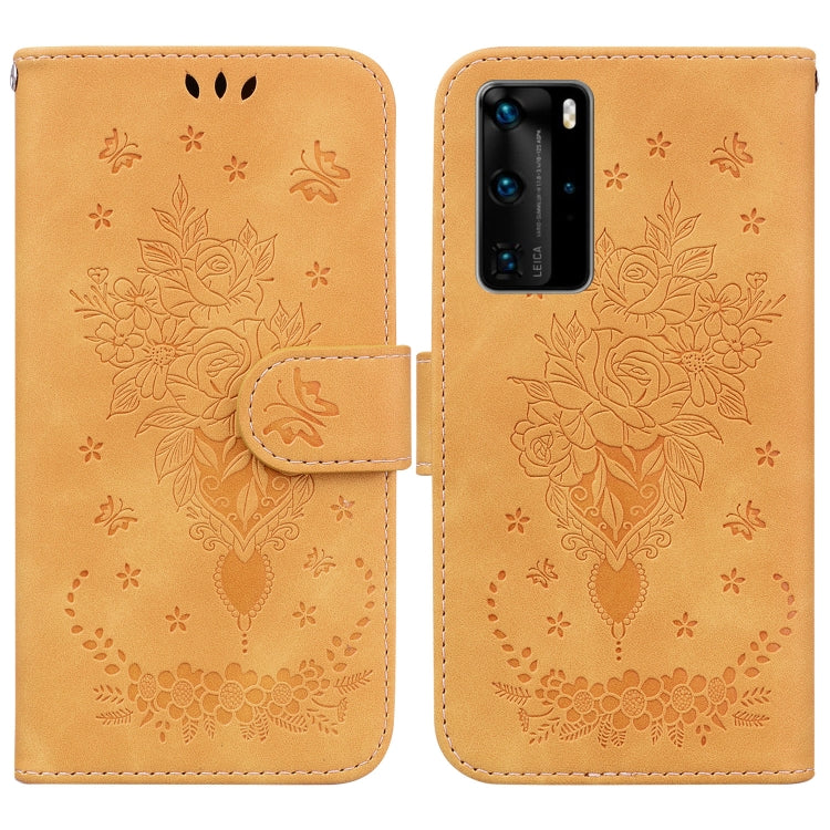 For Huawei P40 Pro Butterfly Rose Embossed Leather Phone Case